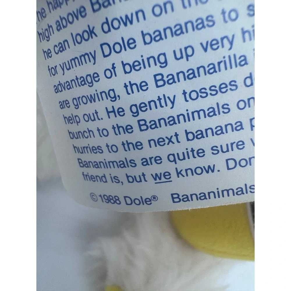 Dole‎ Bananimal Plush Toy 1988 White Yellow The Bananarilla Vintage Advertising